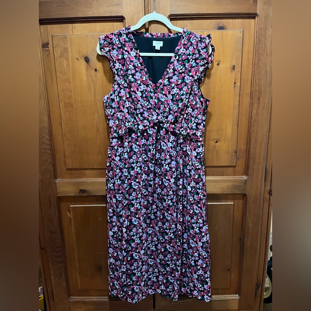 J. Crew Factory Black and Pink Floral Midi Dress